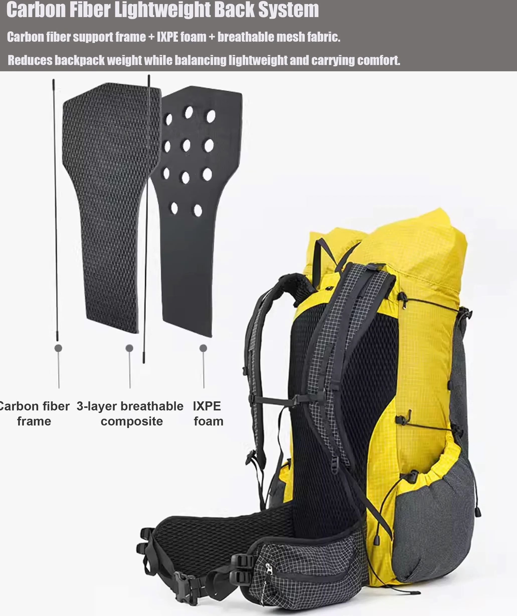 3F UL GEAR 30L + 10L UHMWPE Zaino ultraleggero impermeabile da escursionismo, campeggio, viaggi, per uomini e donne (cachi classico, L)
