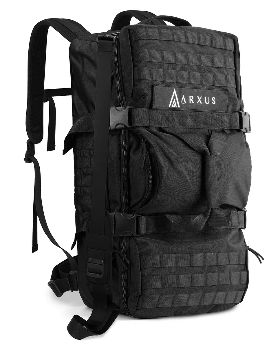 Arxus Zaino Tattico 60L, Borsone da Viaggio e Sport per Uomo Donna, 3 in 1 Zaini Bagaglio a Mano Borsa a Tracolla, Grande All'aperto Backpack per Trekking Escursionismo Campeggio