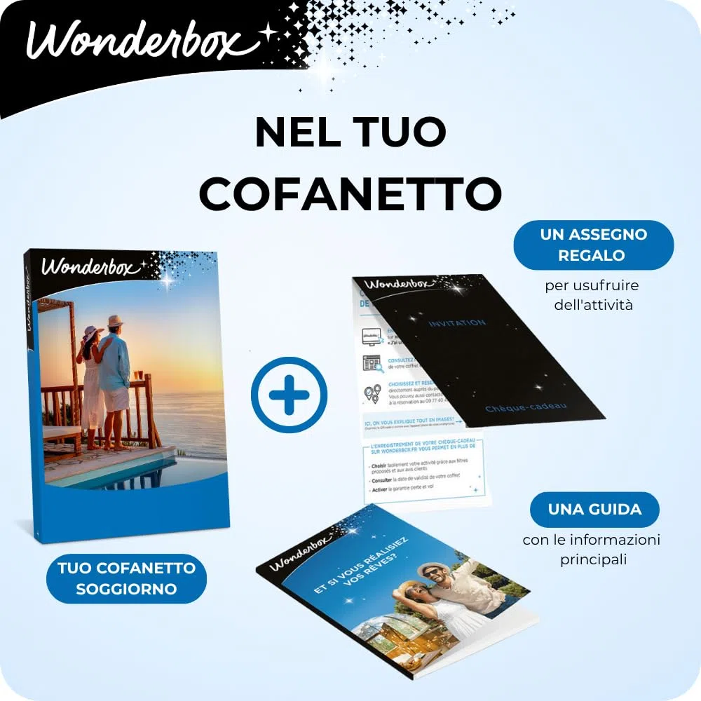 WONDERBOX - Cofanetto Regalo - 3 Giorni da Sogno in Europa - per 2 Persone | 2 notti + 2 colazioni - Più di 3000 soggiorni - Hotel 4* e 3*, hotel benessere in Italie e in Europa