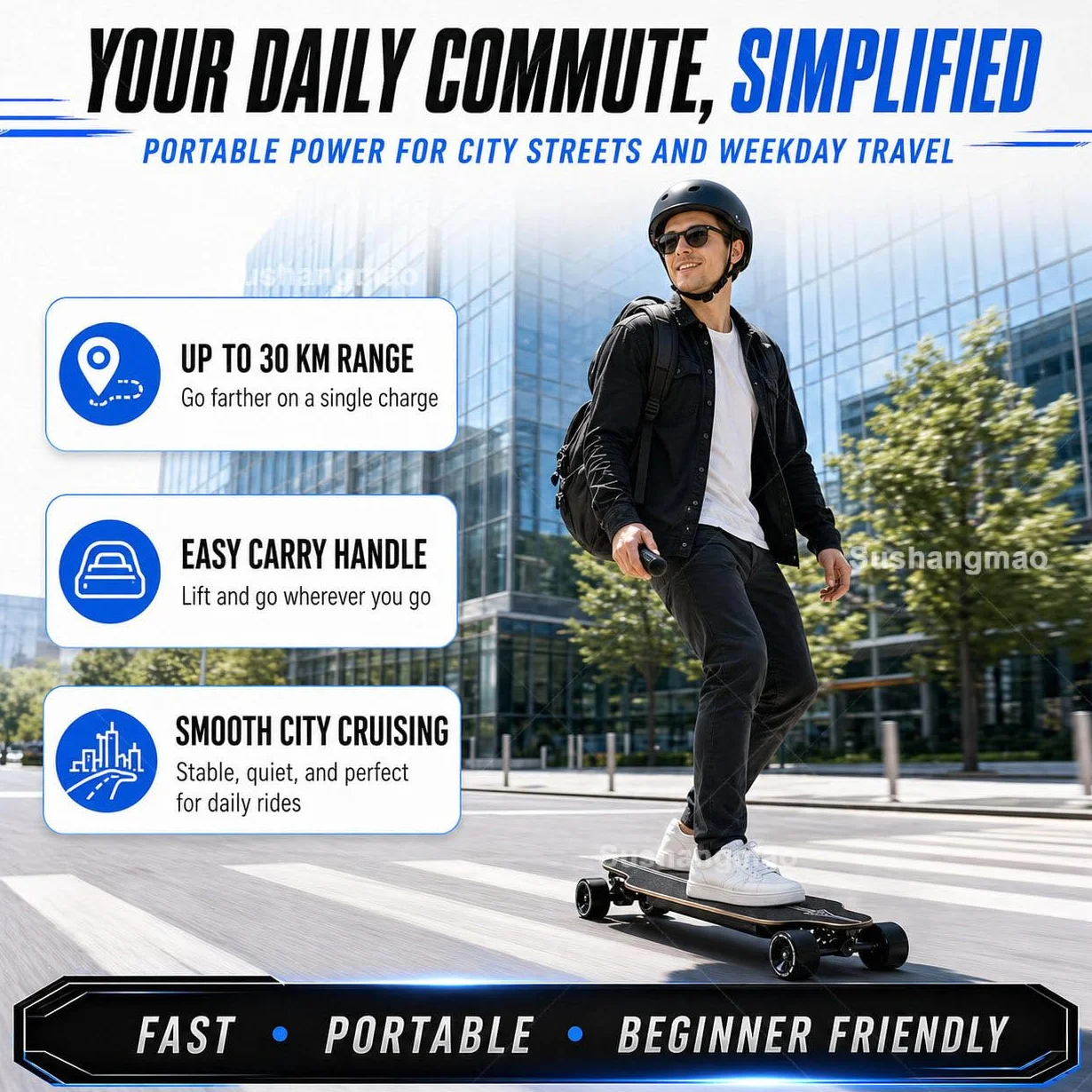 Longboard Elettrico per Adulti E Principianti – Ponte in Acero A 7 Strati con Ammortizzazione, velocità Massima 25-50 Km/H, Telecomando LCD con Controllo A 4 velocità Single-Drive-30km