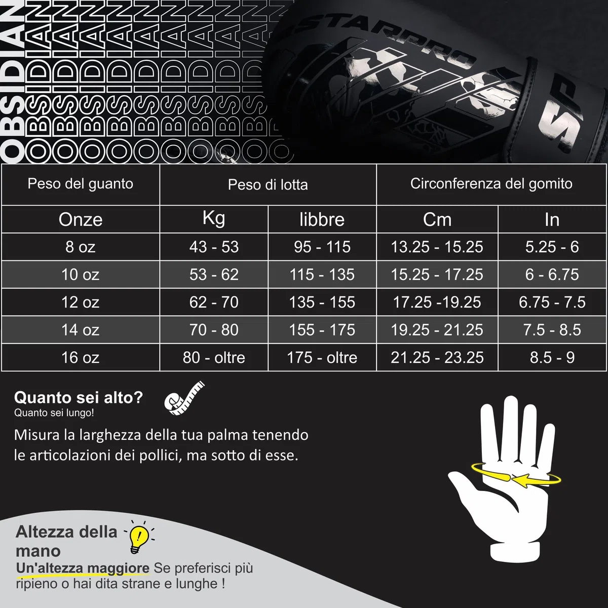 Starpro Guantoni da boxe Obsidian Nero Opaco - Pelle Fuax - Guanti da allenamento, sparring e kickboxing per uomini e donne - 8oz 10oz 12oz 14oz 16oz