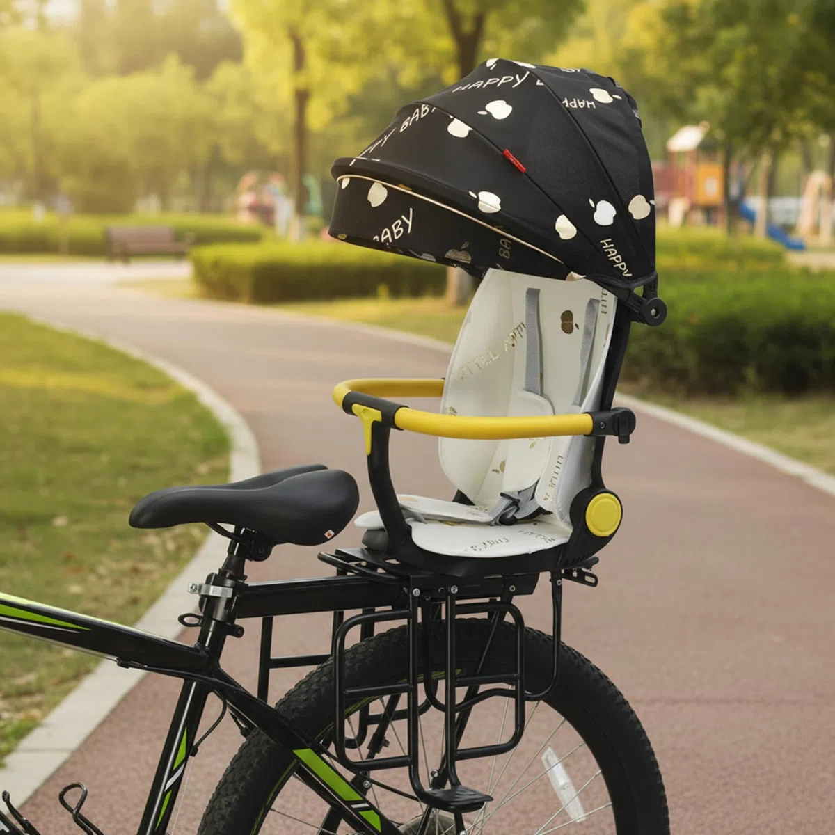 Seggiolino Posteriore per Bicicletta per Bambini, Sicuro e Confortevole, con Schienale reclinabile e Design Pieghevole per riporlo Facilmente - Beige