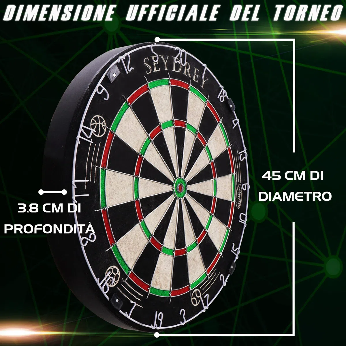 Seydrey Bersaglio per Freccette, Bersaglio Ufficiale con Punta in Acciaio da 20g,Kit di Montaggio Inclusi