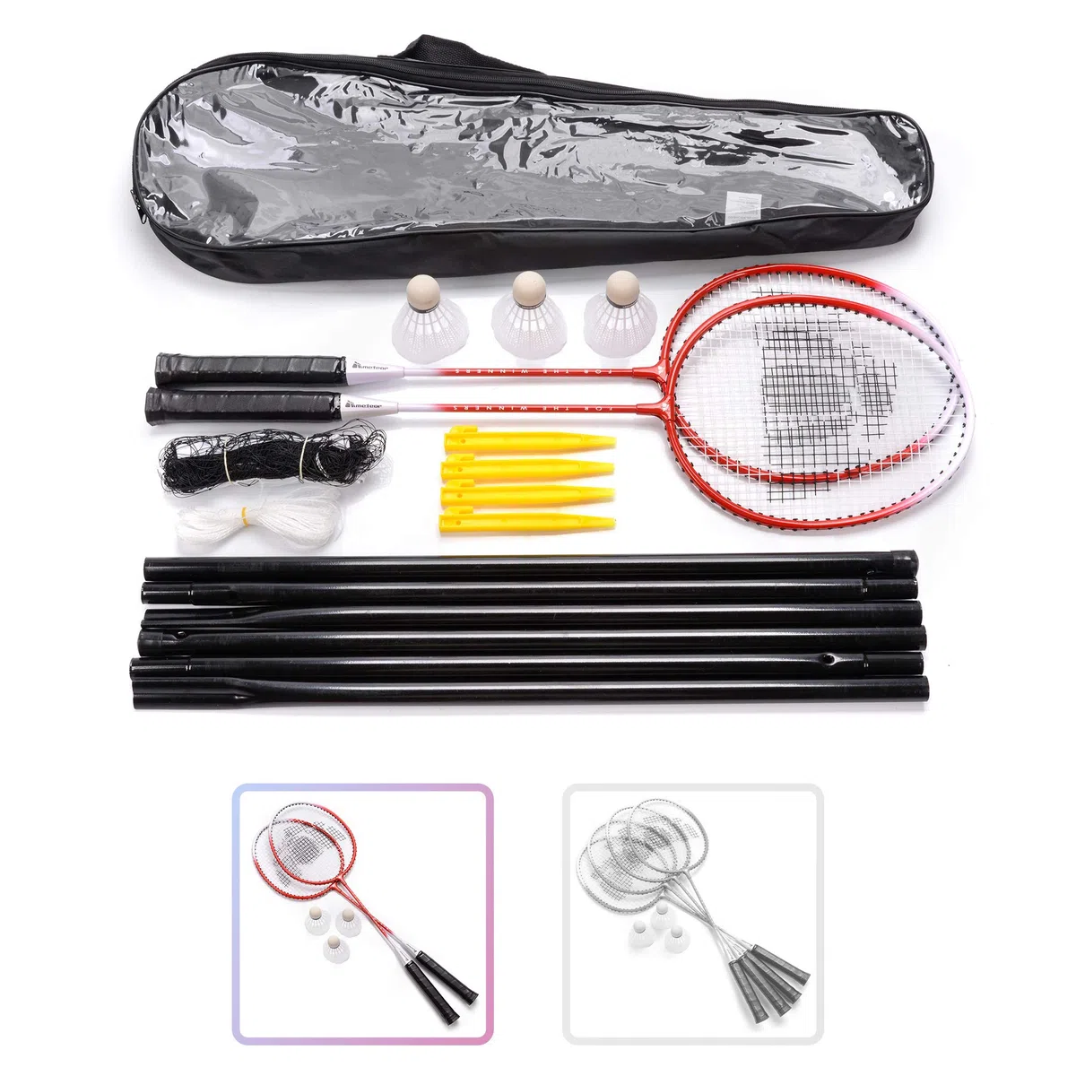 Set Badminton per 2 o 4 Giocatori - Racchette 3 Volani 1 Rete - Set Perfetto per Bambini Ragazzi e Adulti - per Tutta Famiglia - Spiaggia Giardino Vacanza