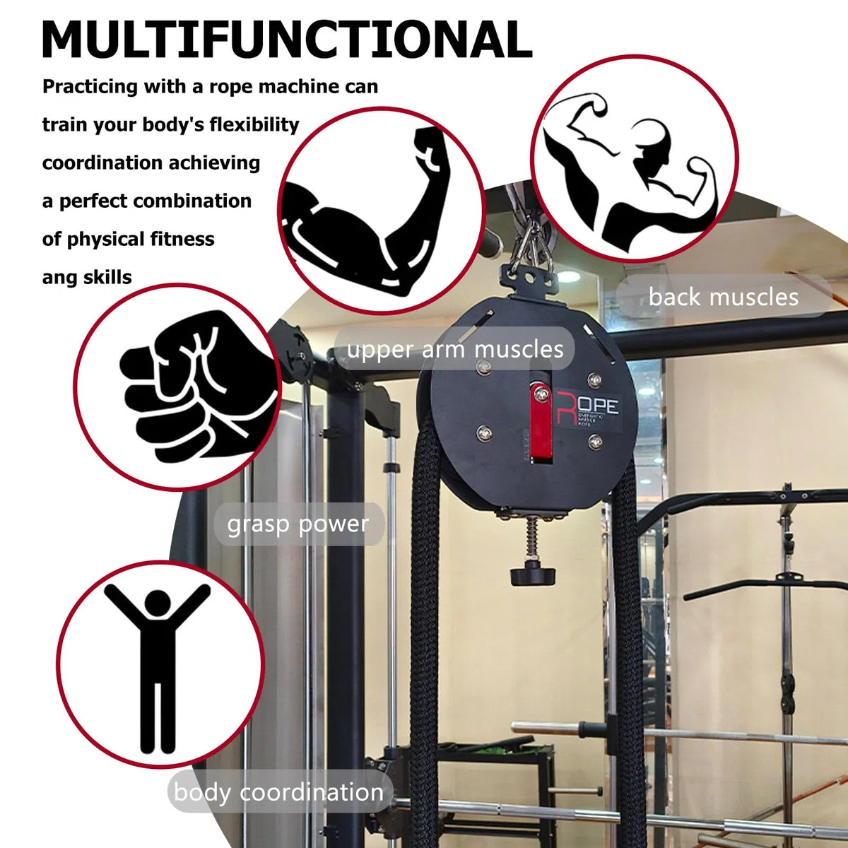 Endless Rope Trainer, attrezzatura fitness regolabile per resistenza muscolare, presa, braccia, schiena e allenamento di coordinazione del corpo