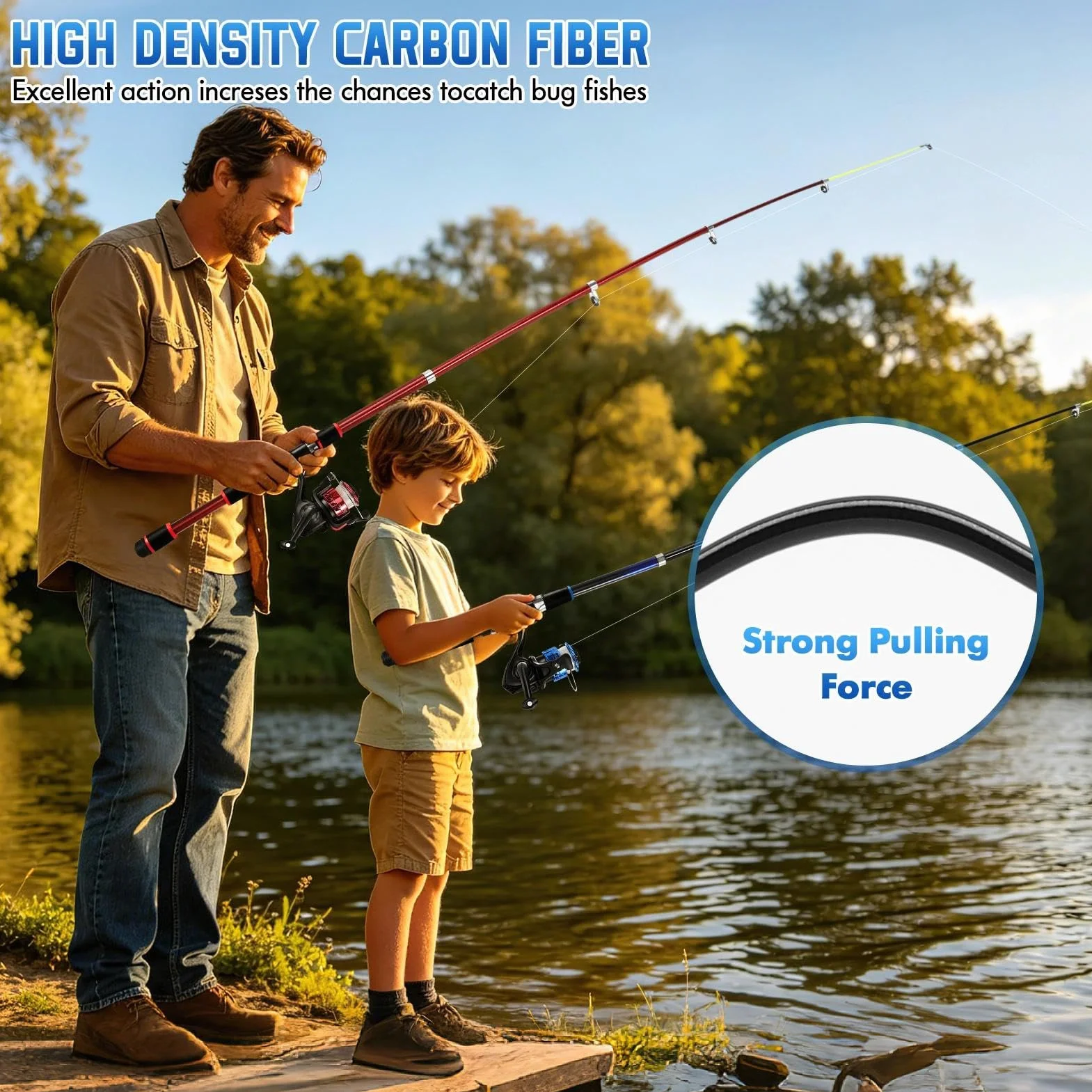 2 Pezzi Canna da Pesca Spinning, 1.8m Fibra di Carbonio Canne Pesca Telescopica Set Combinato Canna da Spinning e Mulinello da Pesca Esche da Pesca Kit Borsa da Trasporto Per Mare e Acqua Dolce