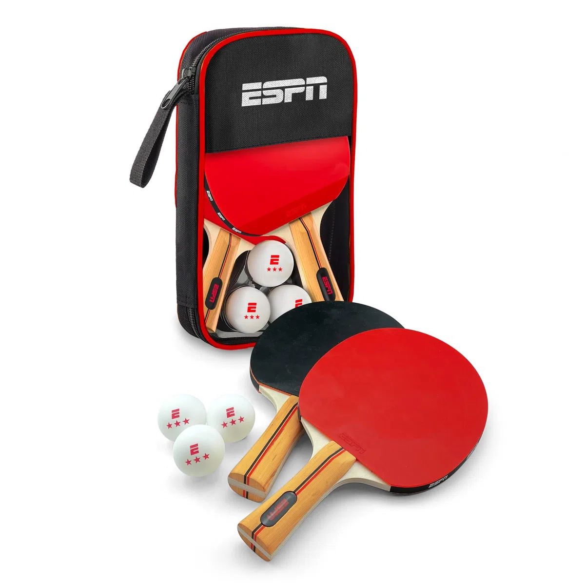 ESPN Racchette da ping pong (set da 2) e palline da ping pong a 3 stelle (set da 3) con custodia da viaggio, ideali per giochi per bambini, giochi in famiglia e serate di gioco