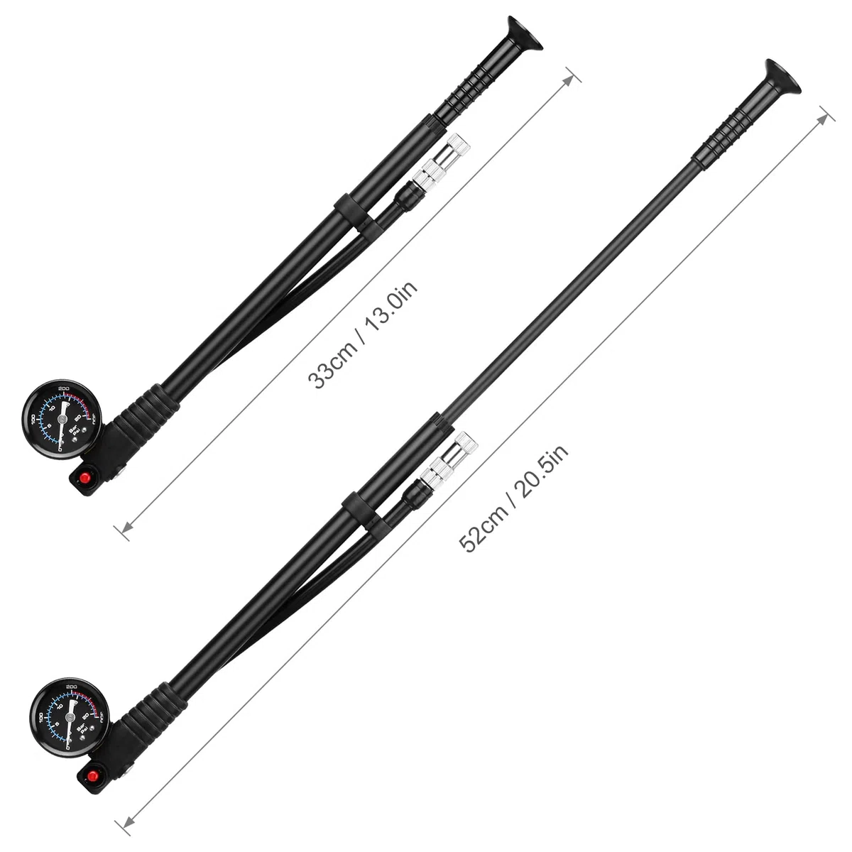 Pompa per ammortizzatori ad alta pressione 300 PSI Pompa ad aria Presta Schrader Valve Pompa per bici da strada con manometro per forcella anteriore e sospensioni posteriori per bicicletta Ammortizz