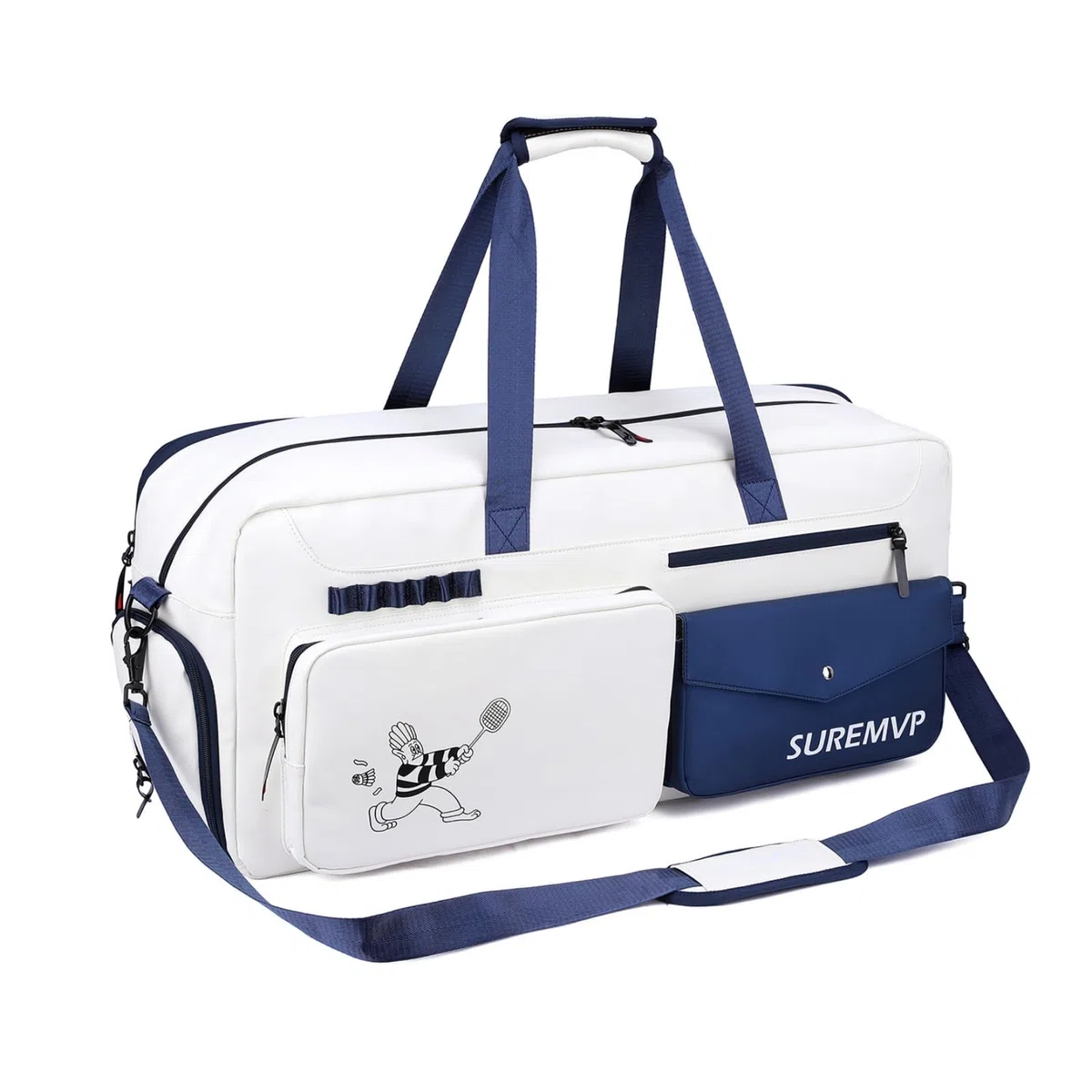 harayaa Borsa Porta Racchette Borsa Tennis Borsa Sportiva Custodia Attrezzatura Borsone Palestra con Tasca Scarpe Separata E Fodera Termica in Poliestere, Array, Bianco E Blu