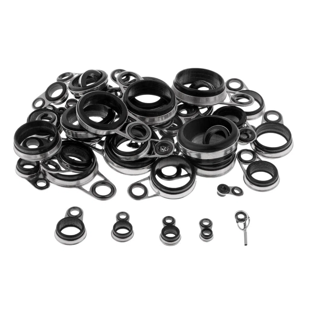 perfk Kit di Riparazione per Anelli in Acciaio Inossidabile per Guide di Canne da Pesca in Acqua Salata da 49 Pezzi, Accessori Fai da Te per Canne di Varie