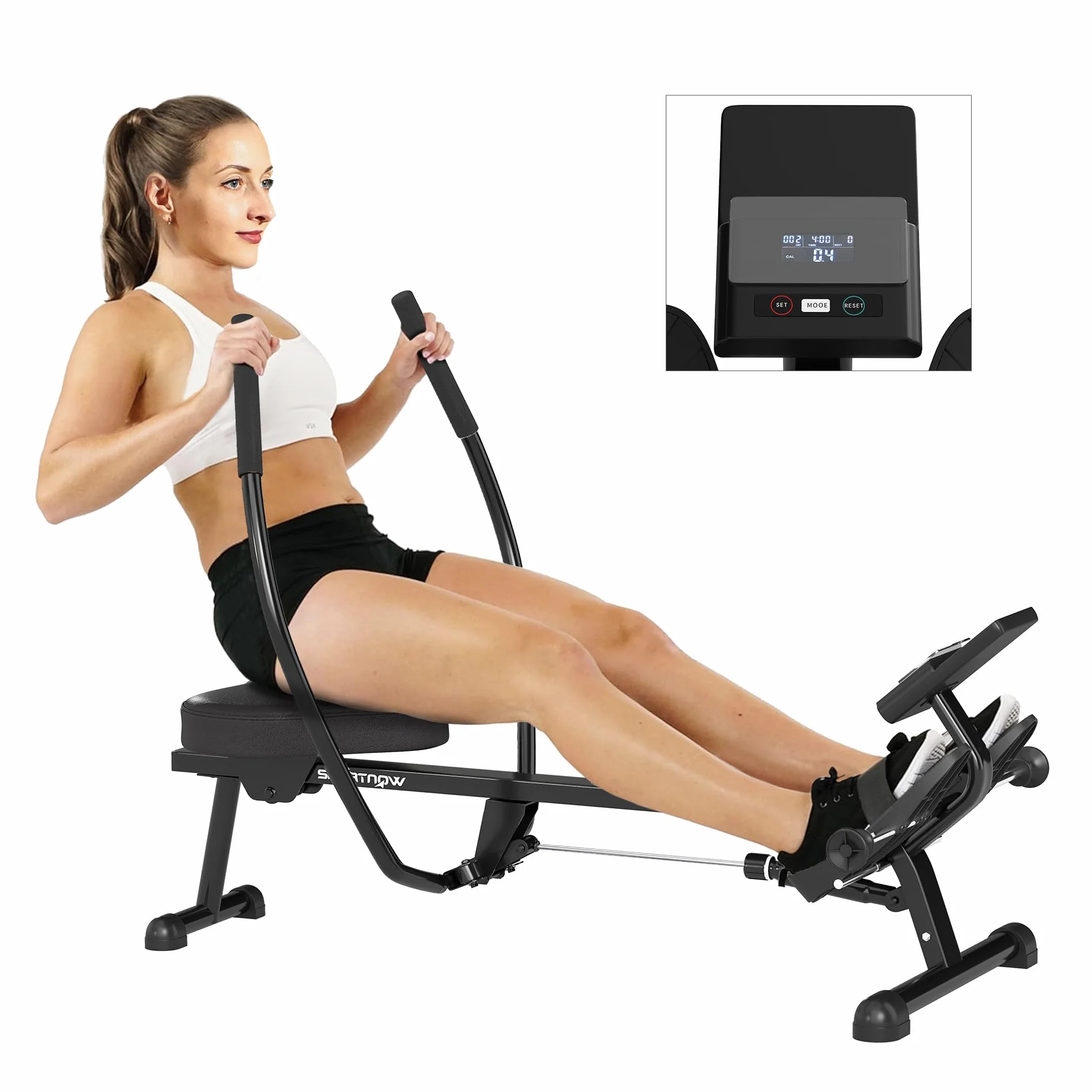 SPORTNOW Vogatore idraulico con 12 livelli di resistenza Vogatore con schermo LCD e pedale antiscivolo, portata massima 130KG, allenamento cardio a casa, nero