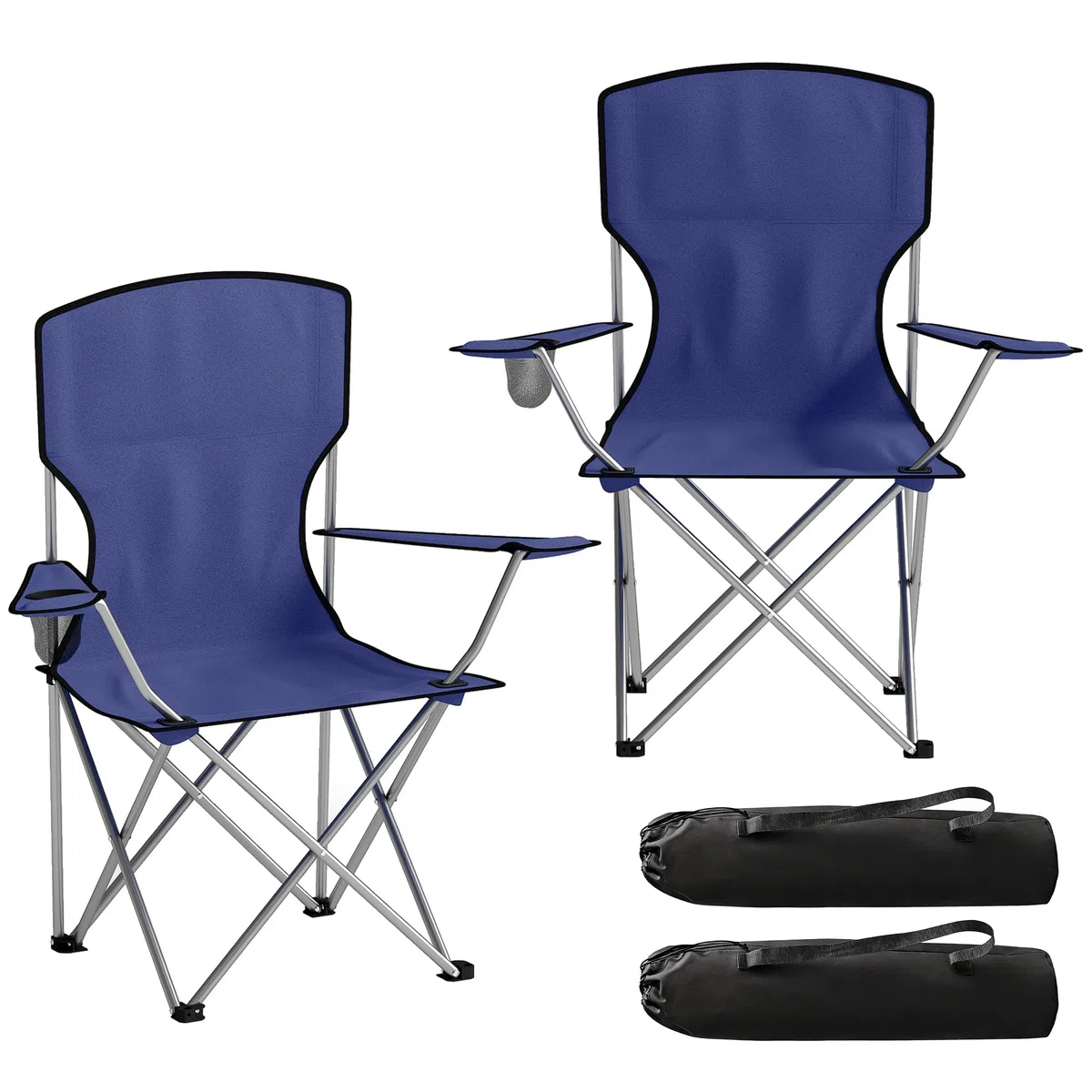 Outsunny Set 2 Sedie da Campeggio per Adulti con Borsa, Blu Scuro | Sedia Pieghevole da Campeggio, Portabicchieri, 120 kg, Giardino, Pesca, Sport, Richiudibile