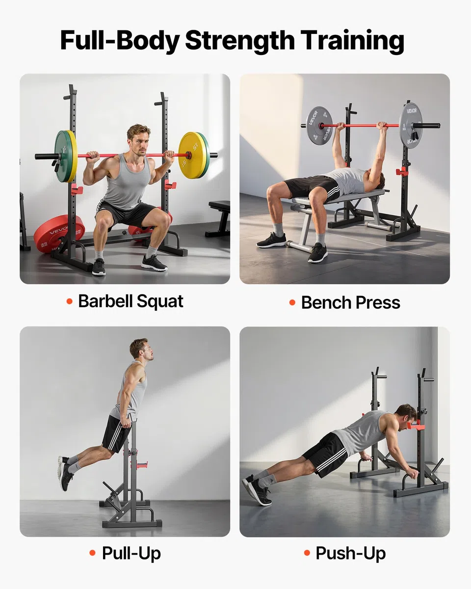 VEVOR Power Rack per Squat, Rastrelliera per Bilanciere Attacco per Piastra Pesi, Supporti Carico Massimo 600 libbre Supporto per Squat in Acciaio per Palestra/Palestra di Casa