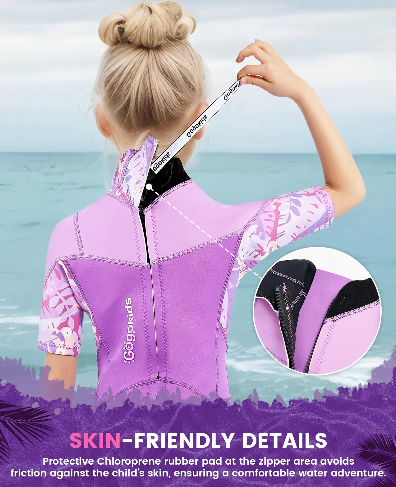 Gogokids Muta corta in neoprene per bambini, 2,5 mm, con cerniera posteriore, comoda e calda, in neoprene UV, per nuoto, snorkeling e surf, età 2-8 anni, per ragazzi e ragazze
