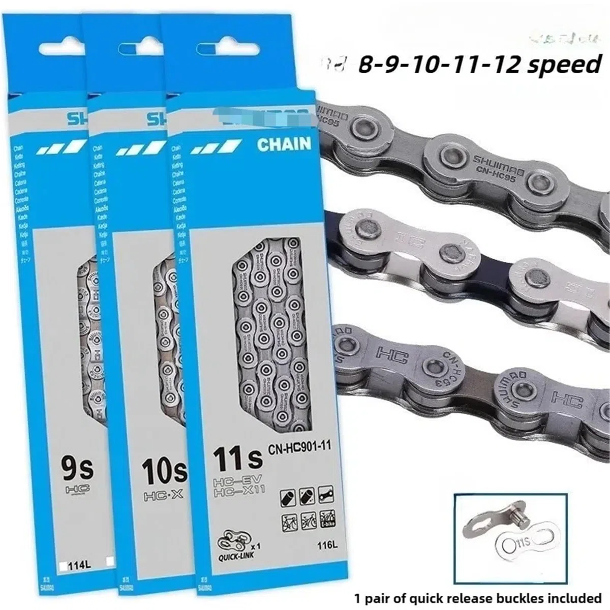 catena di ricambio per bici Catena di trasmissione pratica con fibbia magica for mountain bike catene for biciclette a 8 velocità, 9, 10, 11 e 12 per manutenzione bici(11 speed HC701)