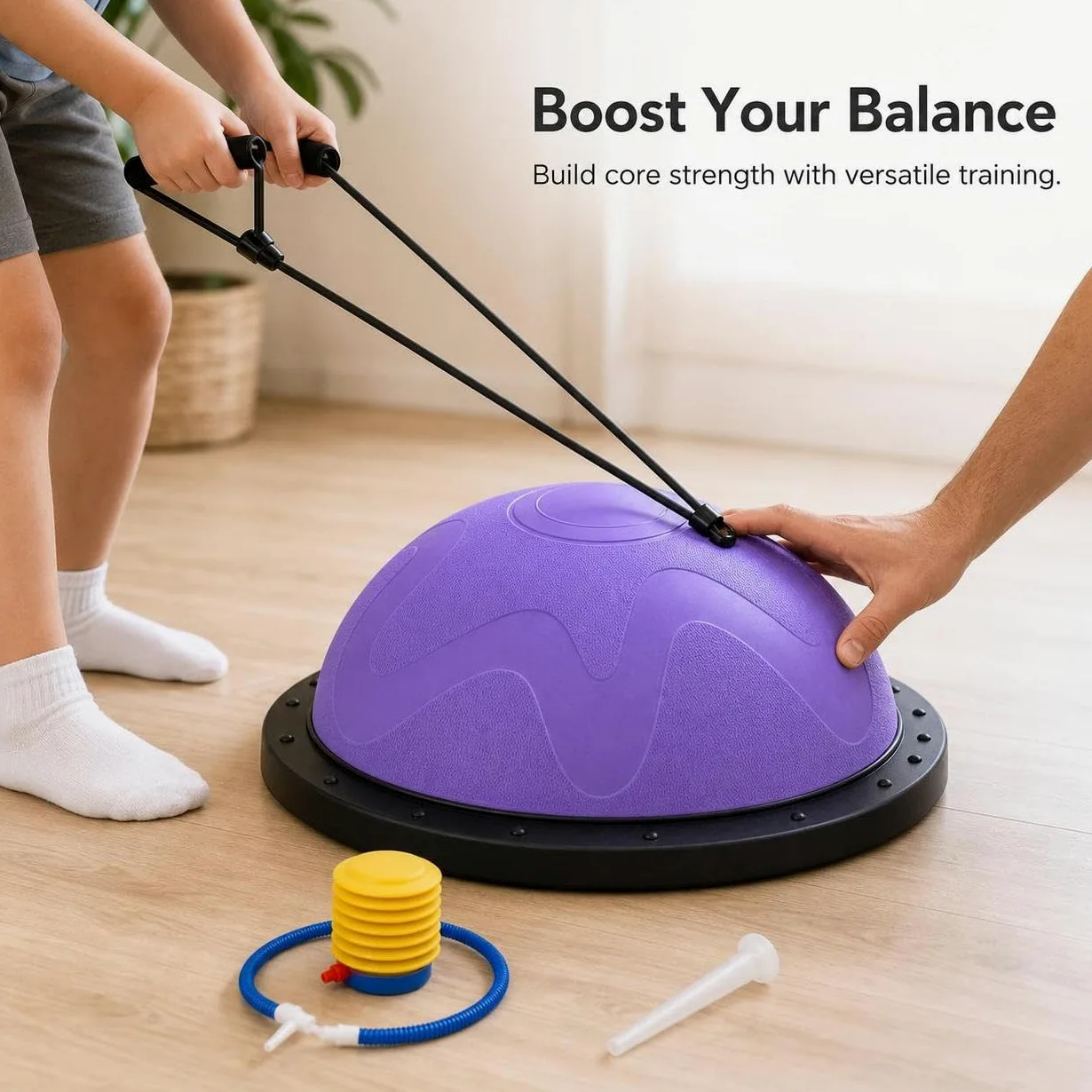 Balance Semisfera Equilibrio con Elastici - Mezza Palla Fitness per Allenamento e Postura - per fitness, Blu