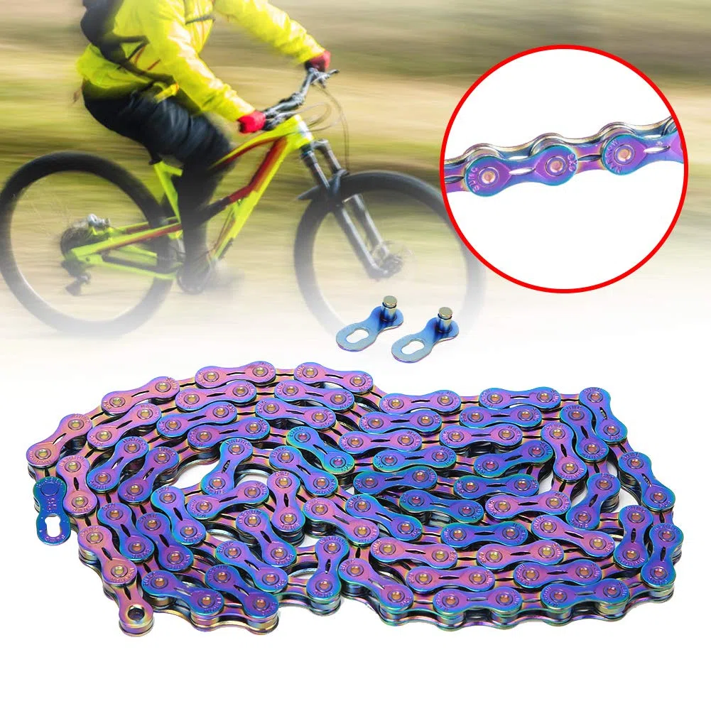 Catena per Bici a velocità Variabile, Rivestimento in Acciaio Colorato in Nitruro di Titanio con Struttura di Prevenzione Dell'allungamento, per Bicicletta da Strada di (semi-cavo 9 velocità)