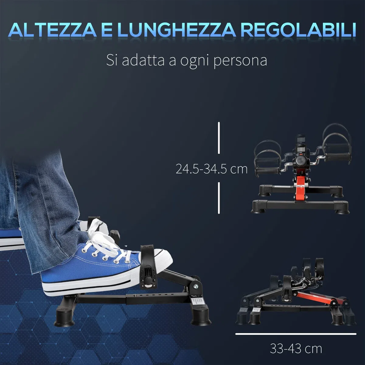 HOMCOM Mini Cyclette per Riabilitazione con Altezza e Resistenza Regolabile e Display LCD, in Acciaio e ABS, Nera e Rossa