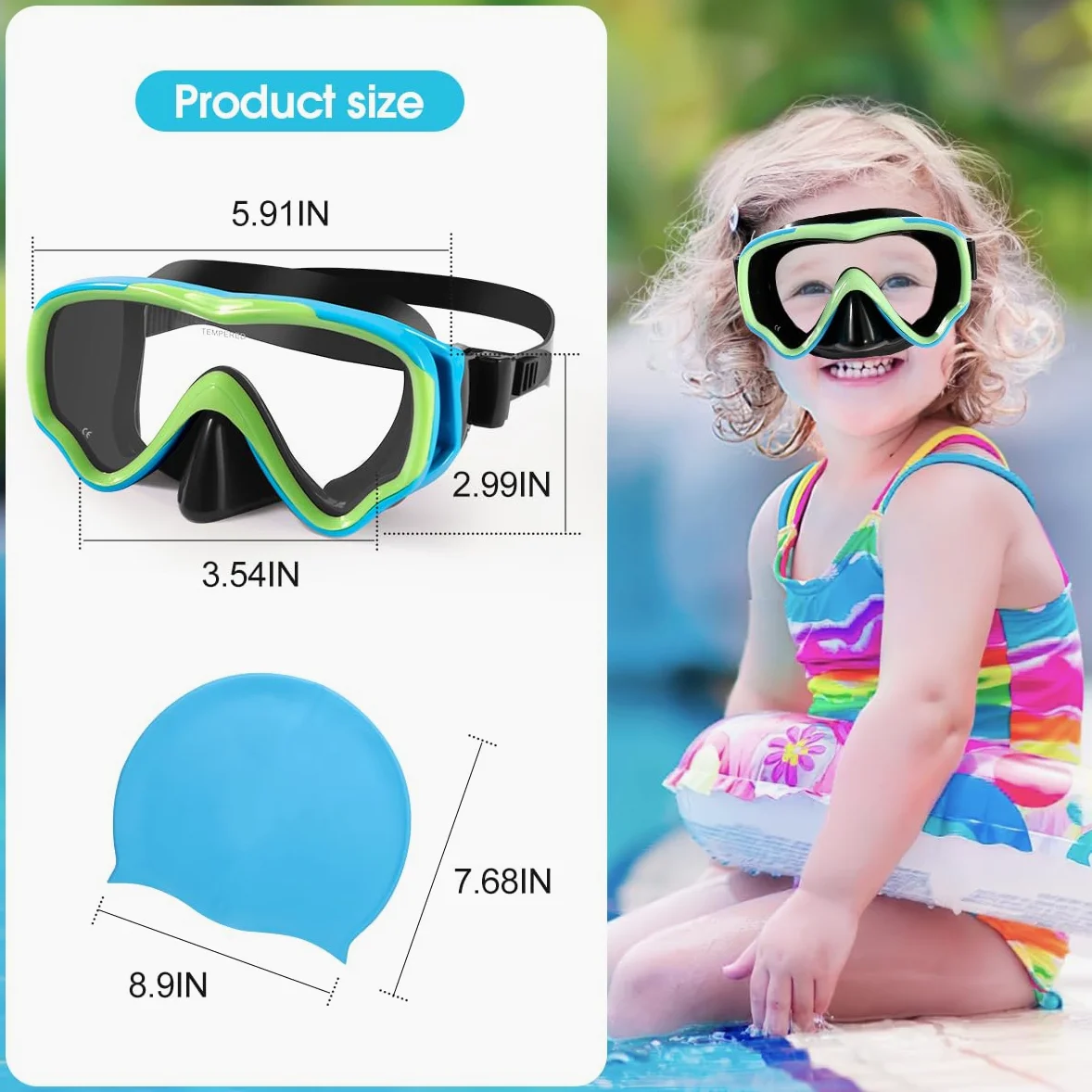 Maschera subacquea per bambini, anti-appannamento e anti-perdite, occhiali da snorkeling impermeabili in vetro temperato, per bambini dai 4 ai 14 anni