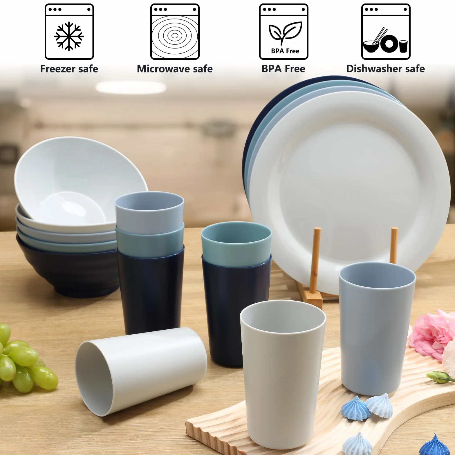 BEWOS Set di piatti di plastica da 10,2 pollici, 8 PACK, stoviglie senza BPA Piatti riutilizzabili per bambini,piatti di plastica leggeri per feste