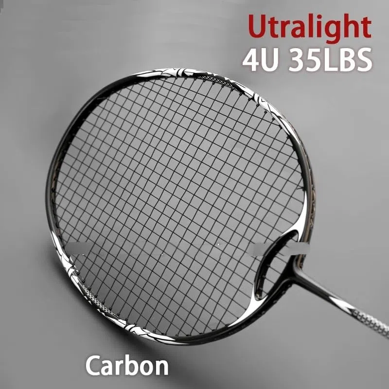 Badminton Set Racchette da Badminton Professionali Offensive in Fibra di Carbonio ad Alta Tensione 35 libbre con Corda(Noir)