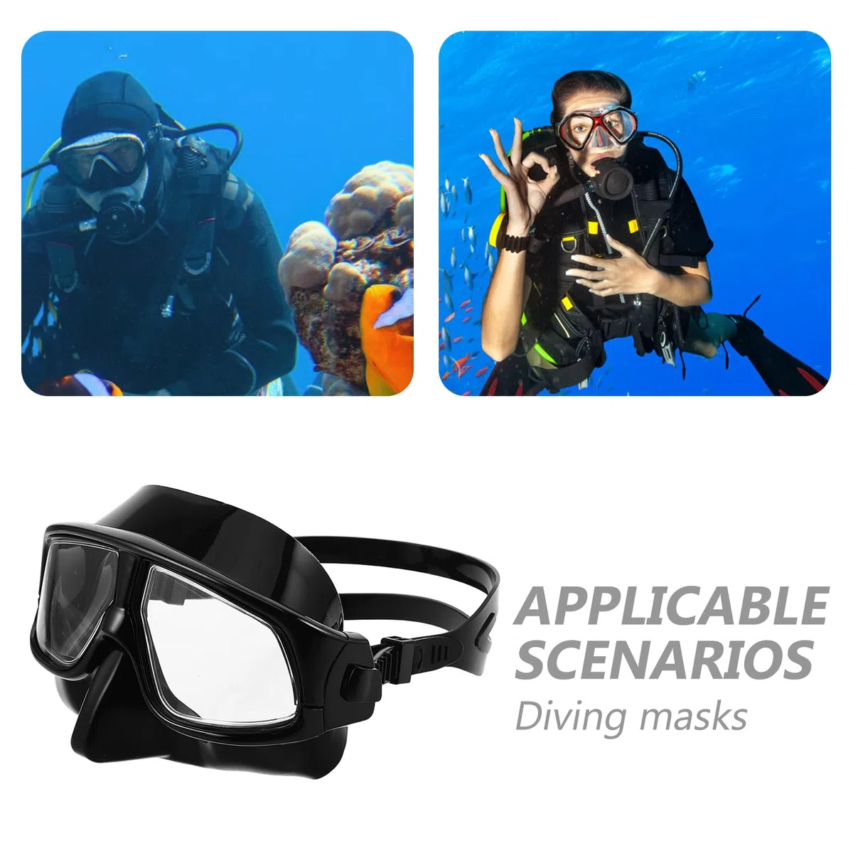 Maschera Subacquea con Coprinaso, Silicone Nero, Adulti | Sistema Cinghia Regolabile, Volume Ridotto per Immersione e Snorkeling, Set per Uso Sportivo