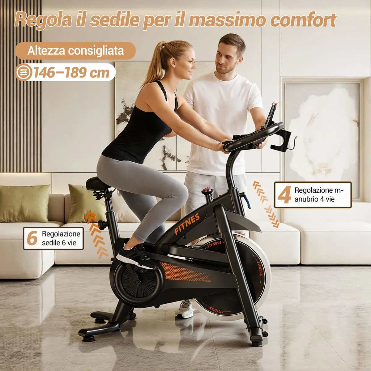 CURSOR FITNESS Cyclette da casa professionale, Cyclette professionale | con misurazione della frequenza cardiaca e display LED, Spin bike con app, capacità di carico fino a 136 kg