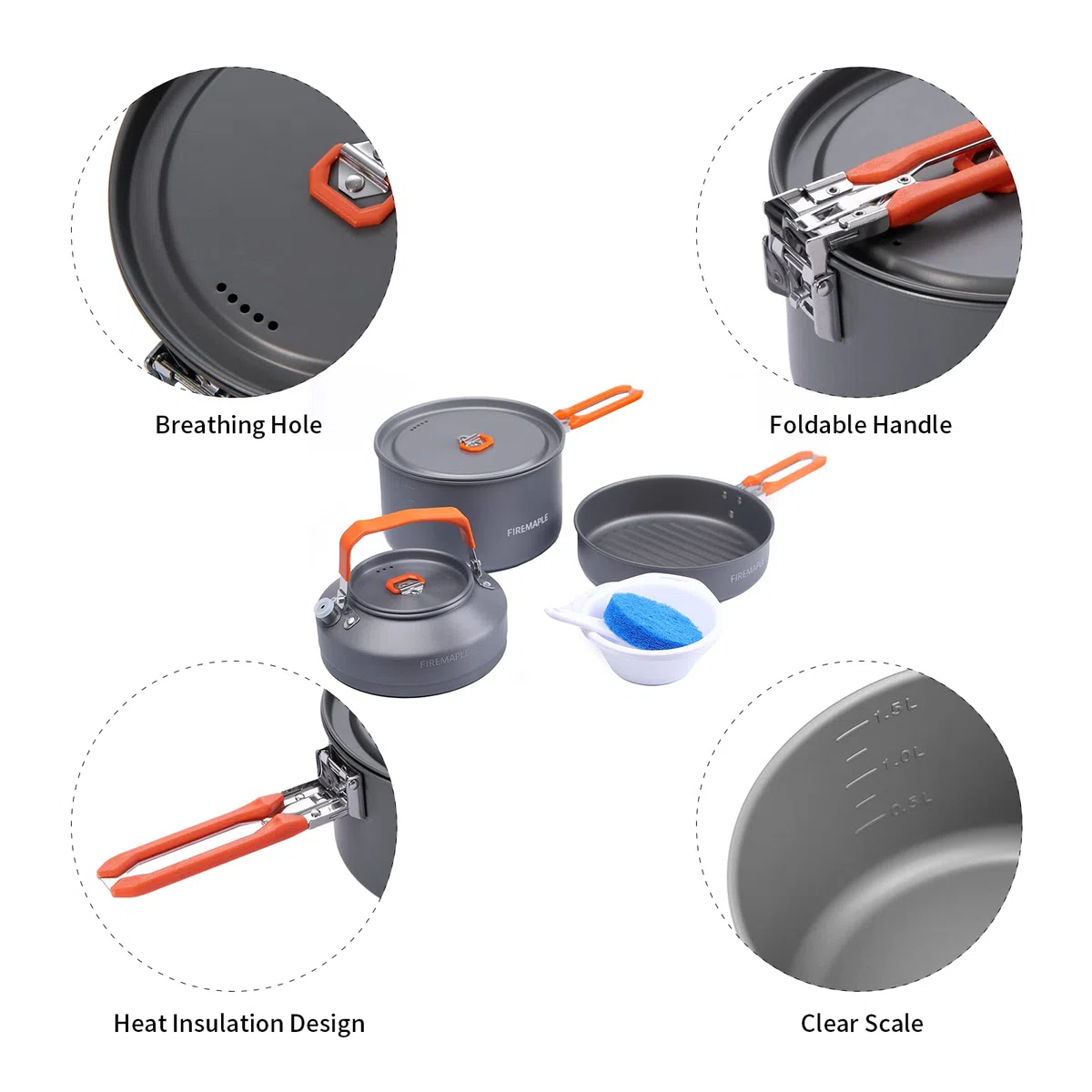 Fire-Maple Feast 2 Pentole Set da Campeggio Utensili da Cucina con Padella, Bollitore, Ciotole Spugna Cottura Kit per Ourdoor Backpacking, Campeggio Escursione Orange