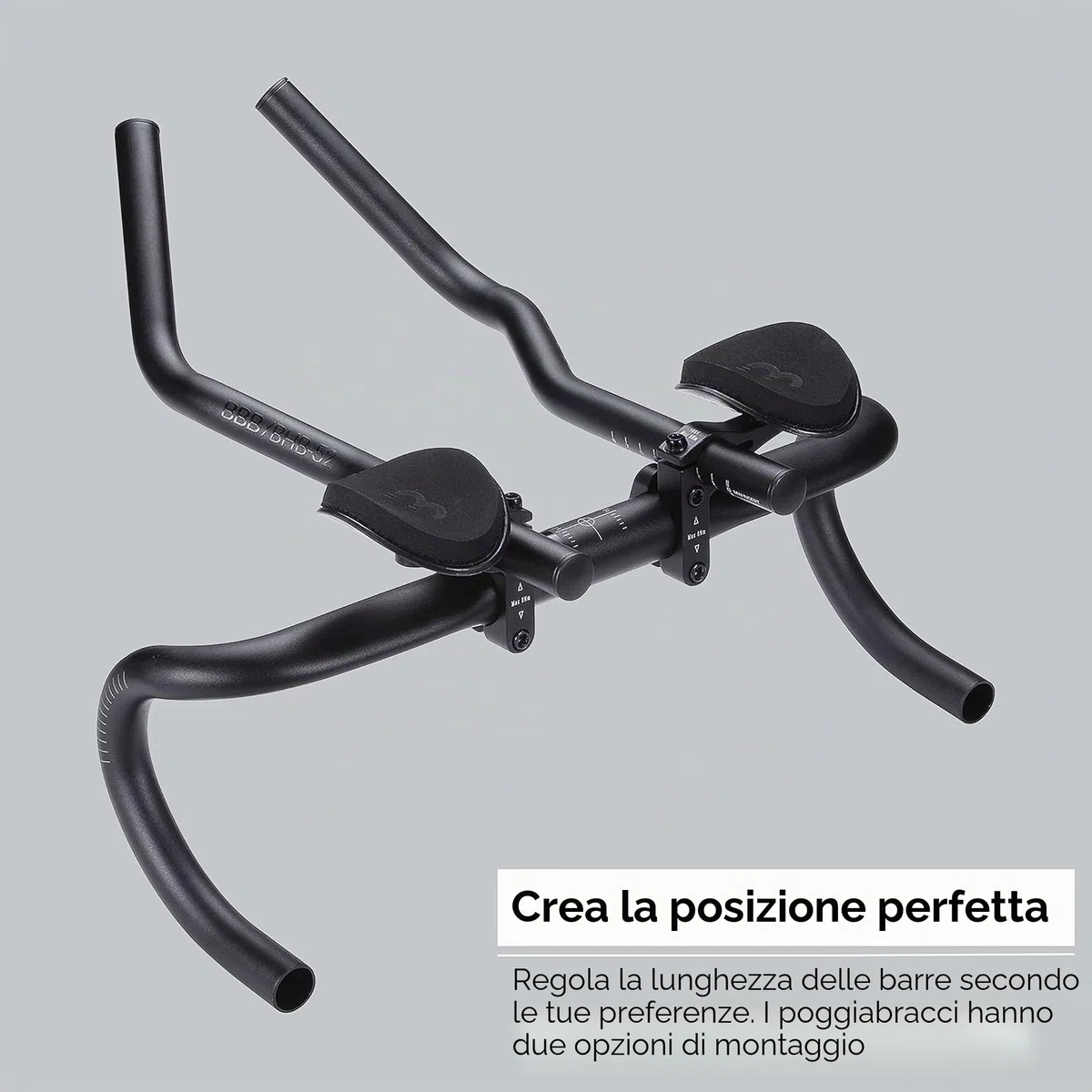BBB Cycling AeroBase BHB-52 - Prolunghe Manubrio Triathlon in Alluminio con Curva Ergo per Bici da Corsa - Poggiagomiti EVA Regolabili - Compatibili con Manubri 25.4/31.8 mm