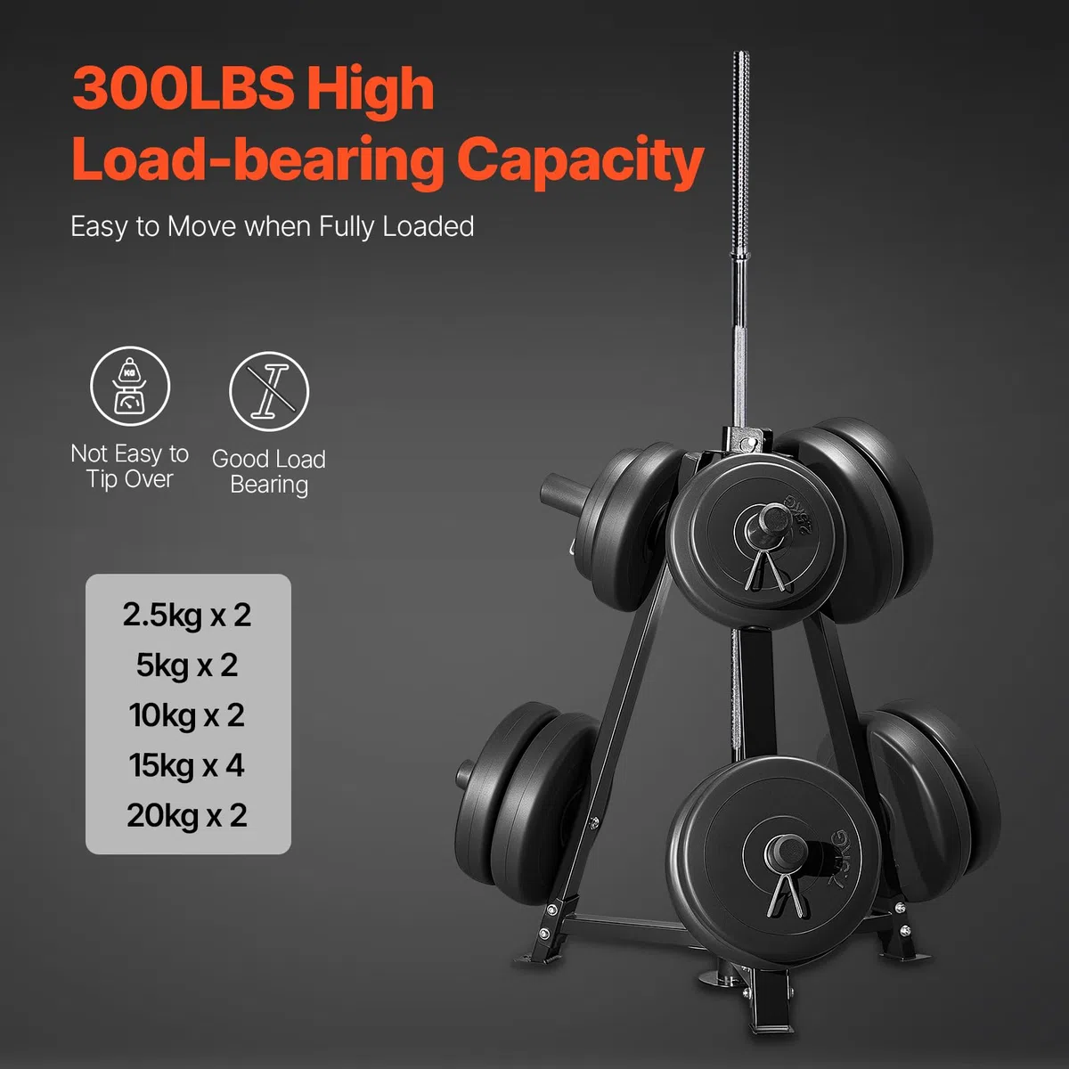VEVOR Supporto per disco Pesi, Nero, Albero per disco Standard da 50,8 mm, Capacità di Carico 136 kg, Porta Pesi, Supporto per Bilanciere per Palestra Domestica