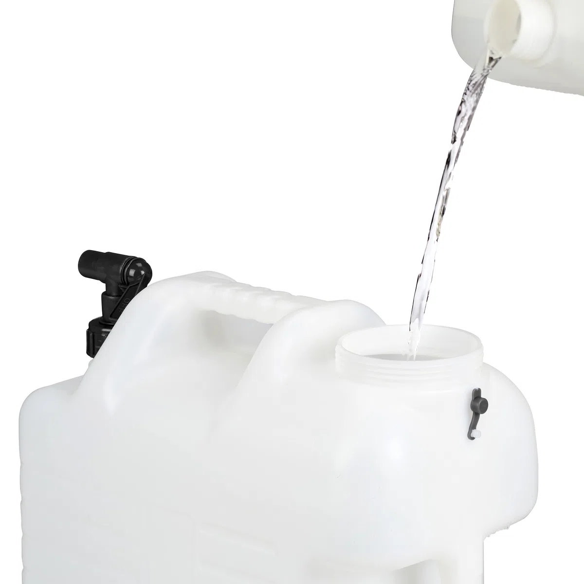 Relaxdays Tanica con Rubinetto, 25 Litri, Plastica Senza BPA, Coperchio, Manico, Bottiglia Viaggio Camping, Bianco Nero