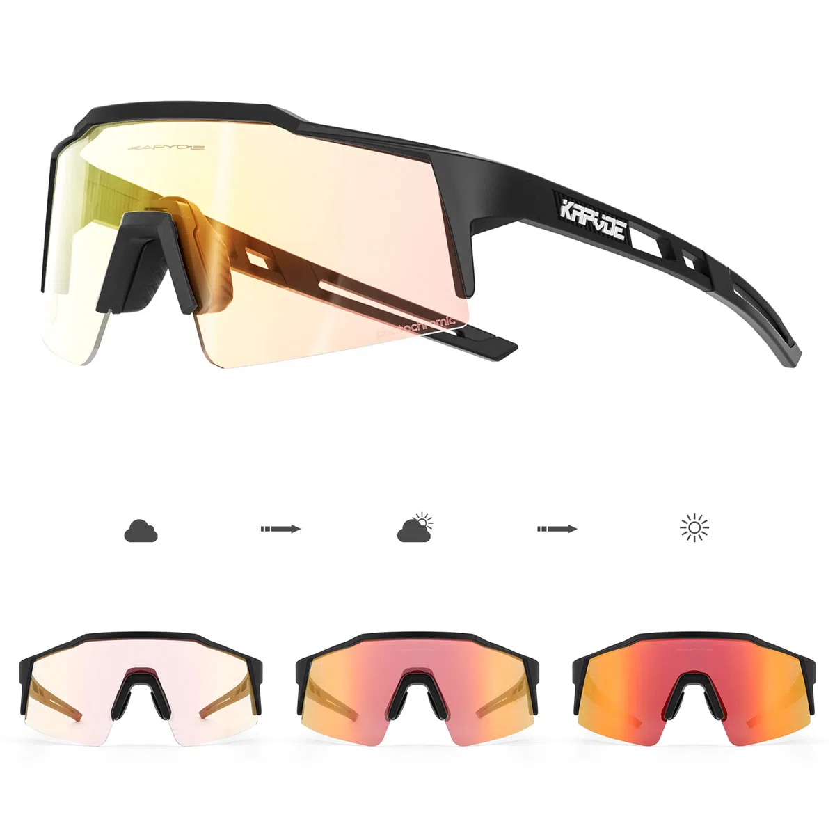 KAPVOE Occhiali da ciclismo fotocromatici UV400 uomo donna TR90 K9023 | Occhiali da ciclismo fotocromatici, UV400 Protezione, Struttura TR90 e supporto interno integrato