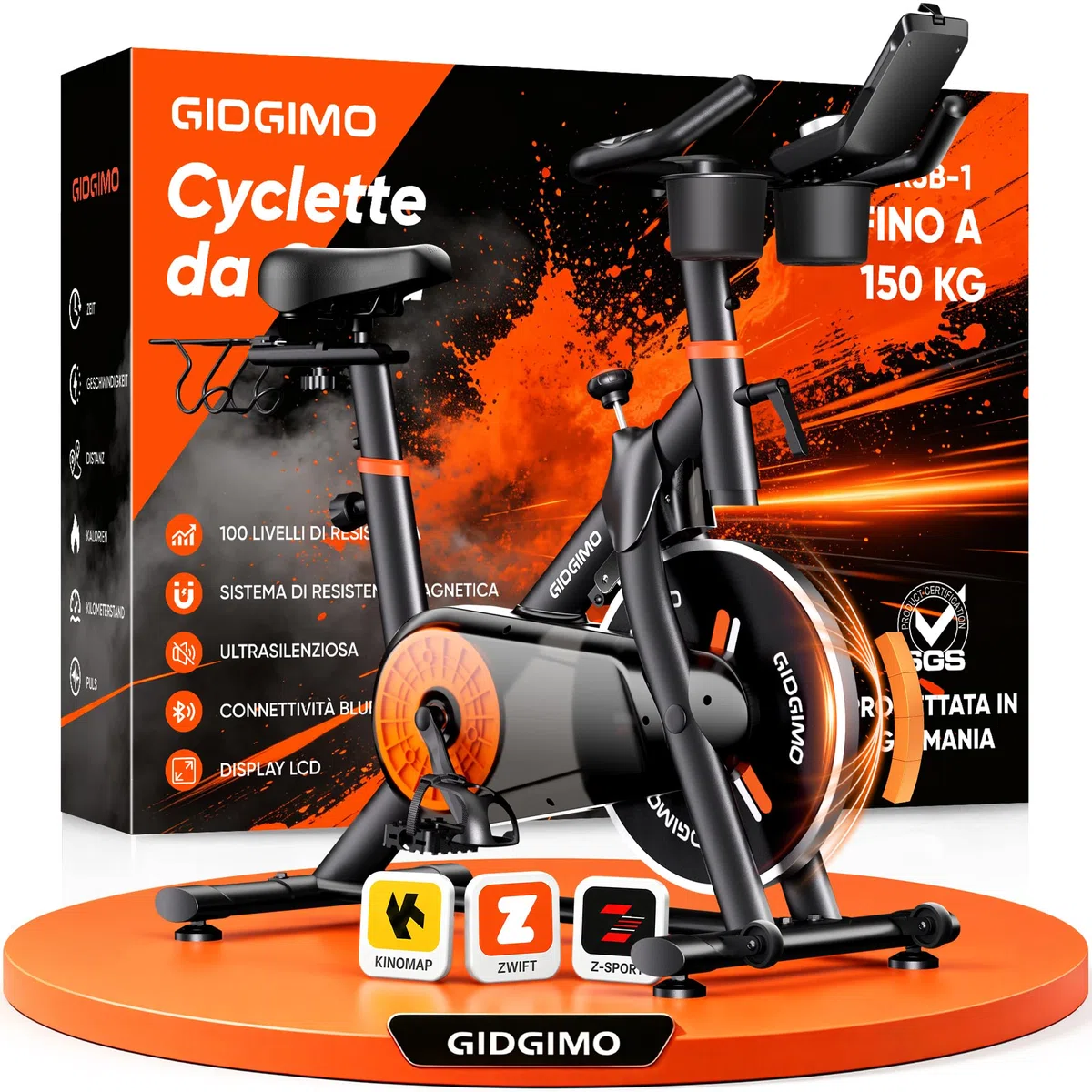 GIDGIMO Cyclette da Casa 2026 con Resistenza Magnetica Regolabile 100 Livelli, Spinning Bike Silenziosa con Schermo LCD, Sedile Traspirante, Sensore di Frequenza Cardiaca, Capacità Massima 150KG