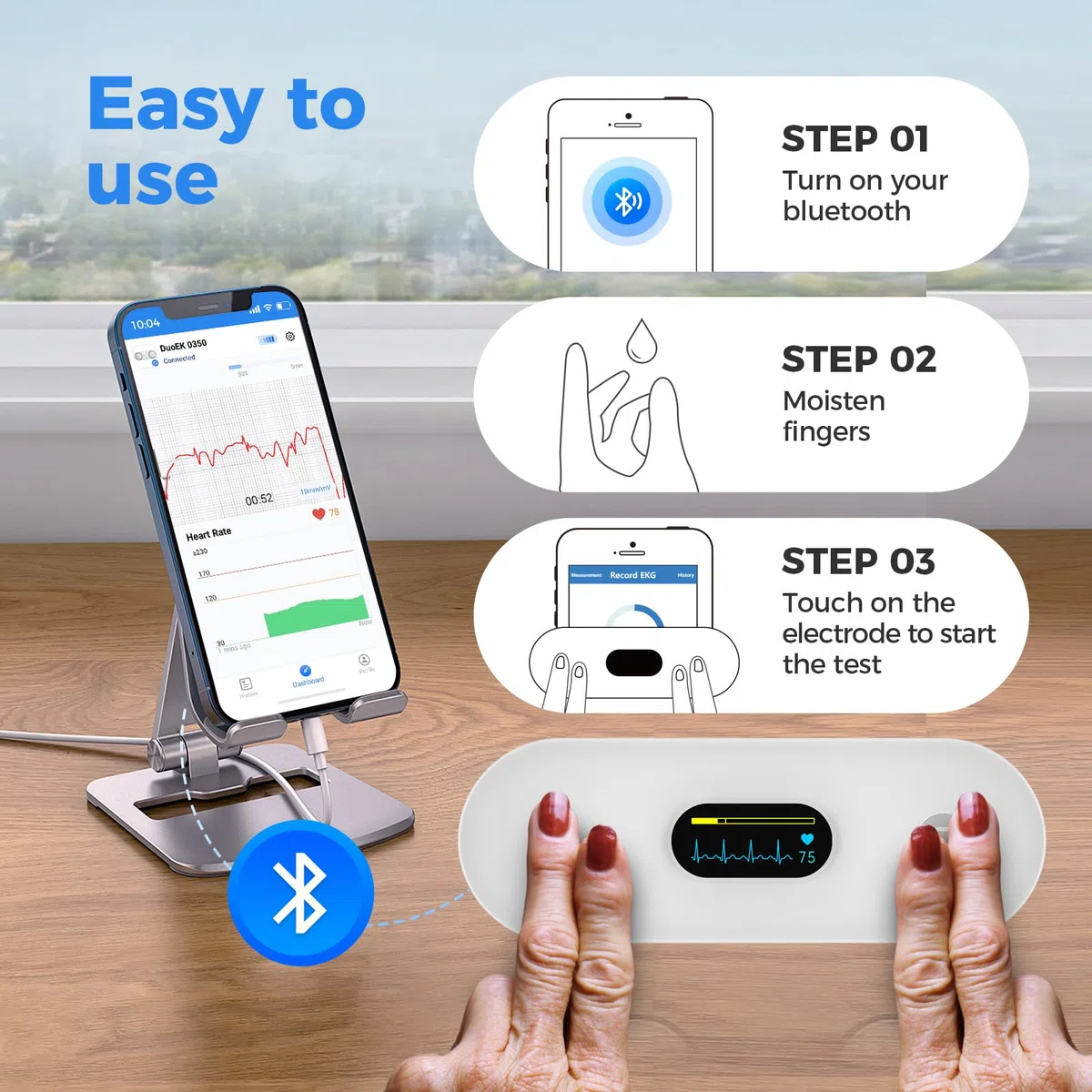 Cardiofrequenzimetro portatile, wireless per uso domestico, cardiofrequenzimetro, dispositivi di monitoraggio cardiaco, app per smartphone compatibile con iOS/Android