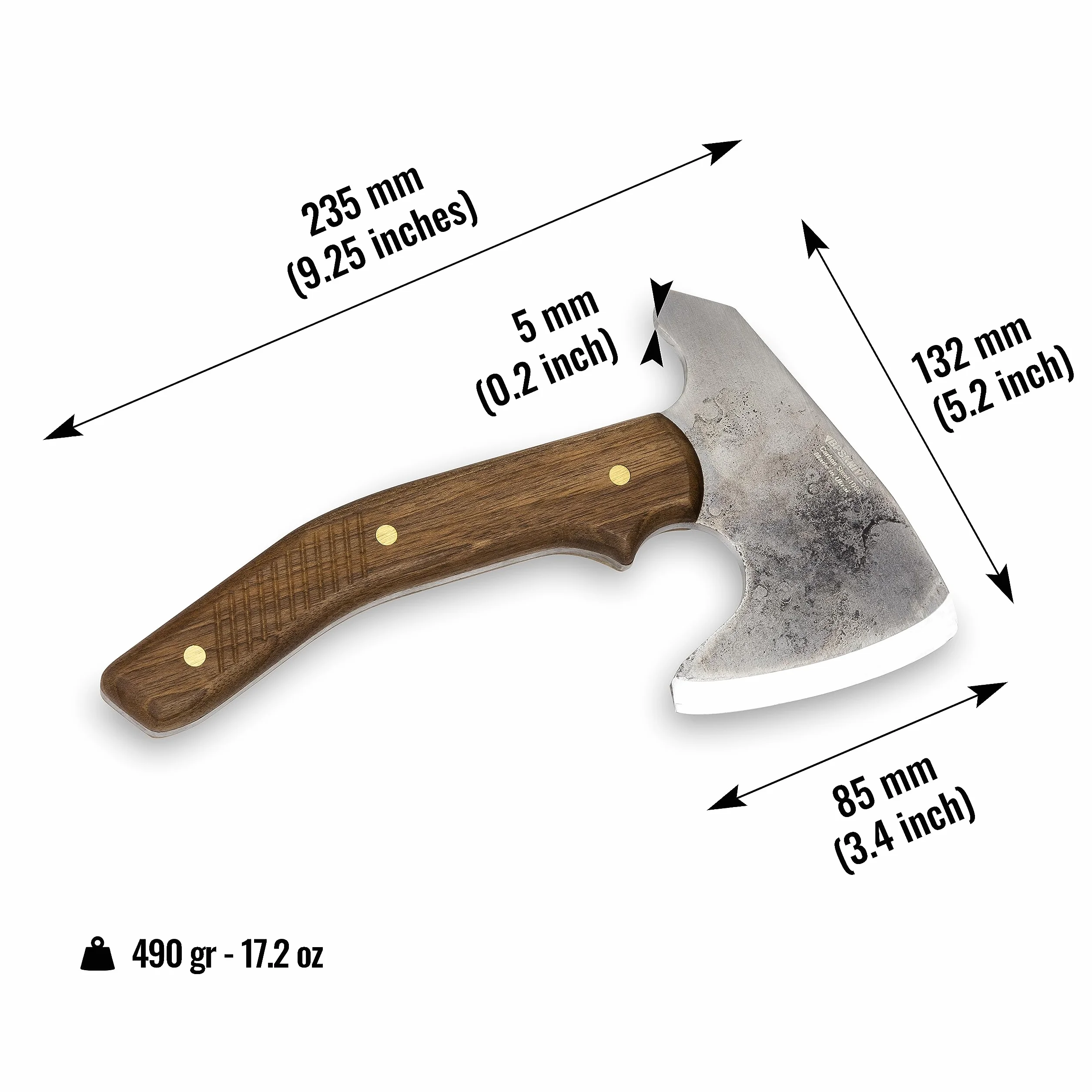 BPS Knives Ascia Bushcraft con Custodia in Pelle - Ascia da Campeggio a Piena Tang per Tagliare la Legna e per Giardinaggio - Accetta in Acciaio al Carbonio - Piccola Axe per Intaglio del Legno