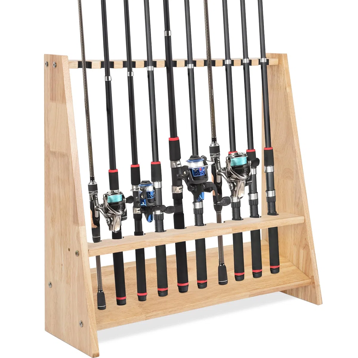 OUUTMEE Supporto per canne da pesca in legno con accessori di montaggio 60 x 18 x 58 cm in legno originale supporto per canne da pesca