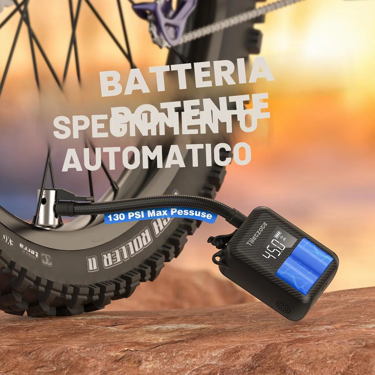 Mini pompa elettrica Bike Pump ricaricabile per bicicletta, 130 PSI, portatile con manometro, spegnimento automatico, adatta per mountain bike, bici da strada e city bike