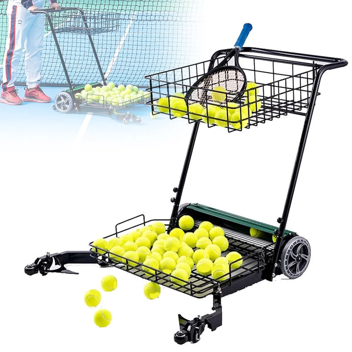 Raccoglitore automatico di palline da tennis, può contenere fino a 290 palline, attrezzatura per raccogliere facilmente le palline