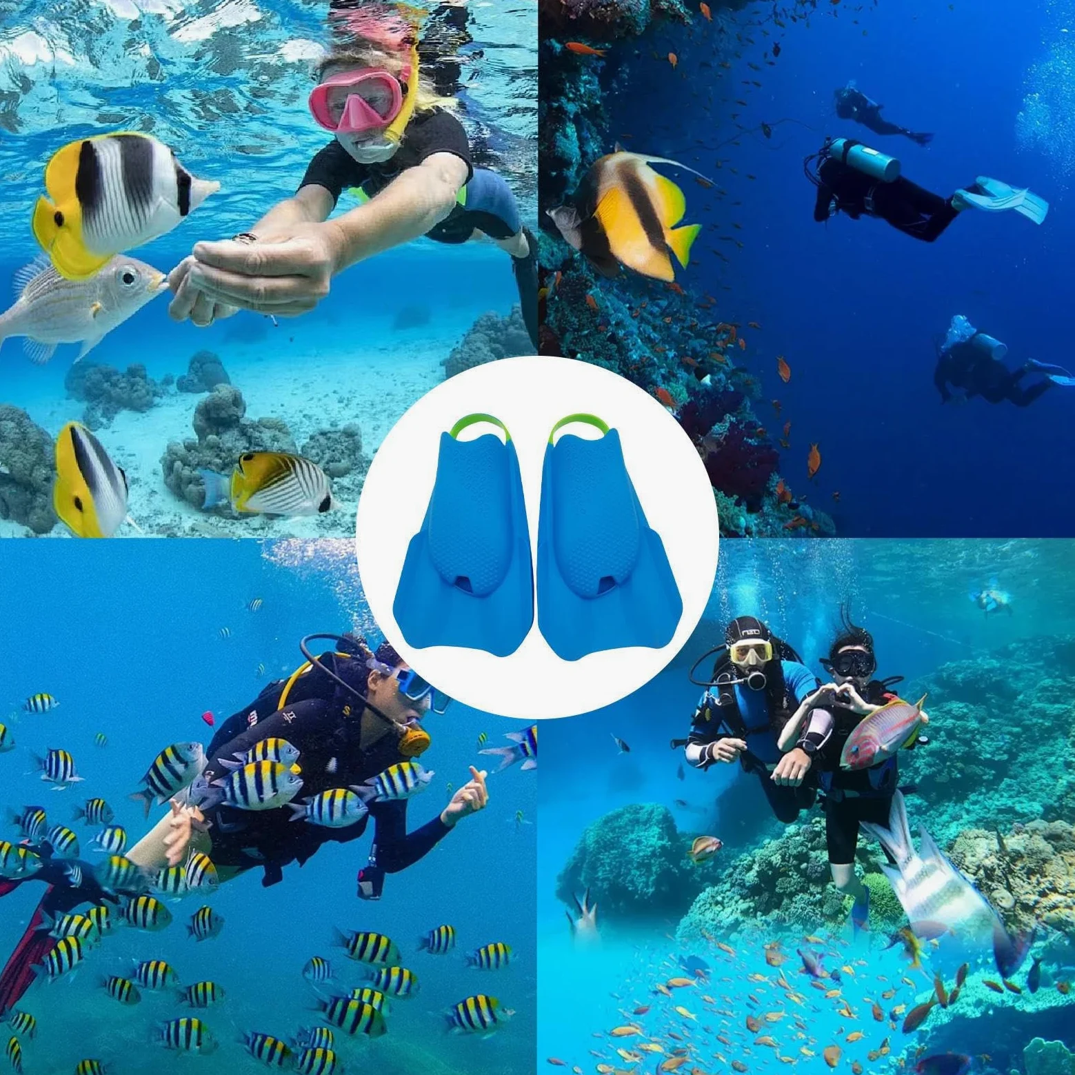 Pinne da nuoto | Pinne corte e portatili in silicone, infradito leggere per immersioni, adatte per uomini e donne per l'uso in piscina, in mare, immersioni, snorkeling, nuoto e allenamento