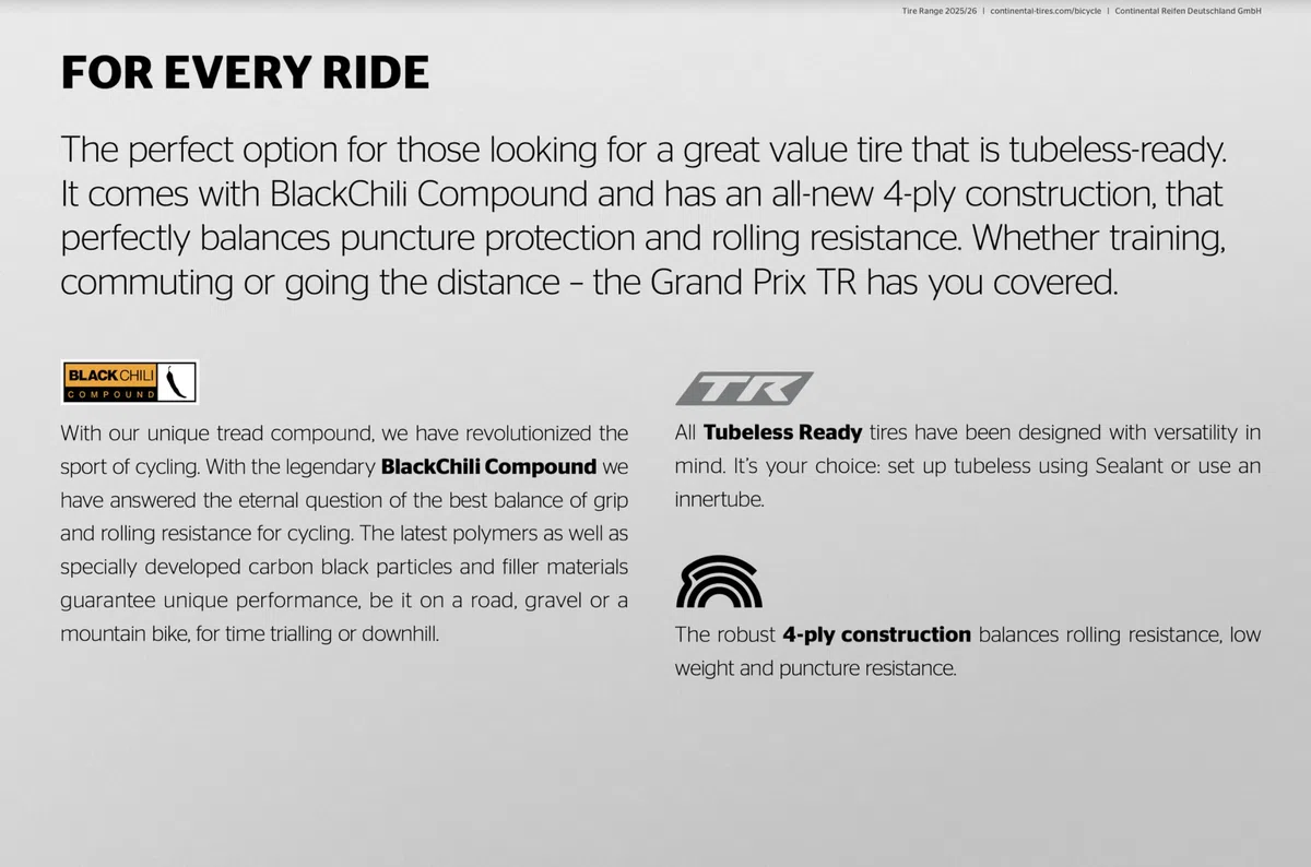 Continental Grand Prix TR 700C X 28 Tubeless Road Tyre 700C x 28