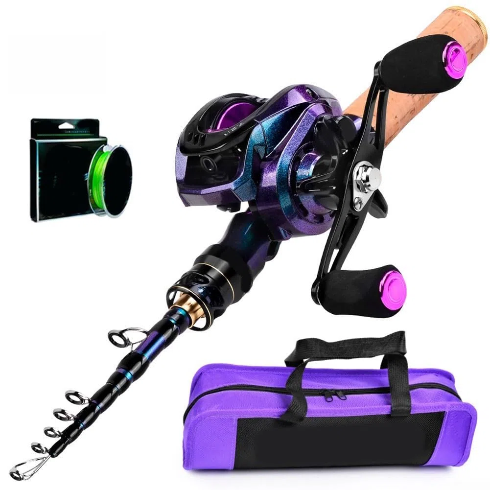 Canna da pesca telescopica e mulinello per Combo, Baitcasting o Lure Fishing Outfit con fibra di carbonio, attrezzatura da pesca per principianti in acqua salata per mare barca surf casting