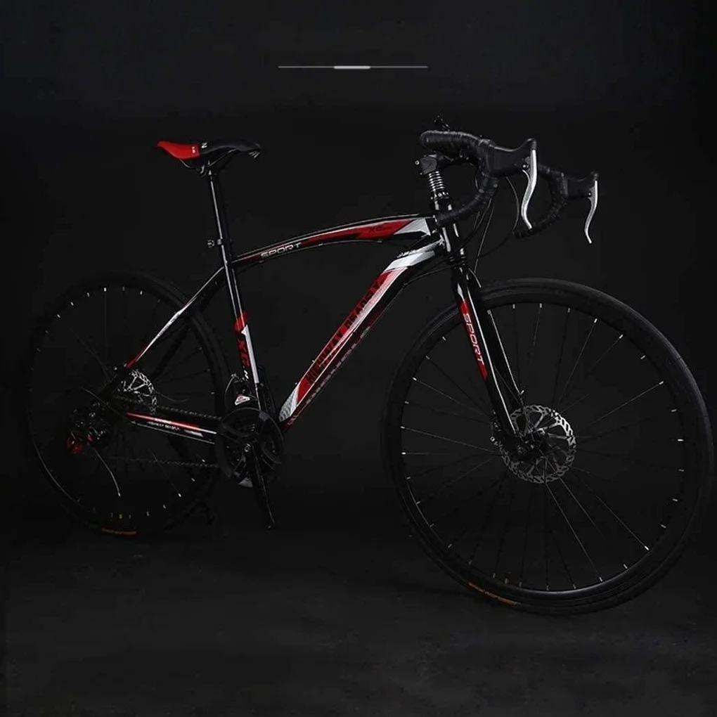 Bicicletta da Strada da 26 Pollici, Bici da 24 Velocità, Freno a Doppio Disco, Telaio in Acciaio ad Alto Tenore Di Carbonio, Corsa in Bicicletta su Strada,Red/Argento