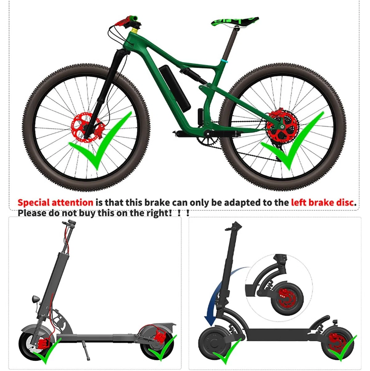 Set Freni A Disco Idraulici per E-Bike A 4 Pistoncini con Rotori da 203mm Kit Freni con Spegnimento A 2 Pin con Tubo da 2300mm/adattatore/strumenti(Red-203mm)