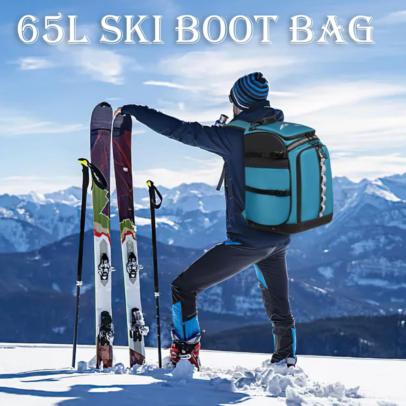 Borsa per scarponi da sci con scomparto per casco, zaino da sci in nylon, 50 l, con borsa per casco, borsa da sci per scarponi da sci, pattini in linea