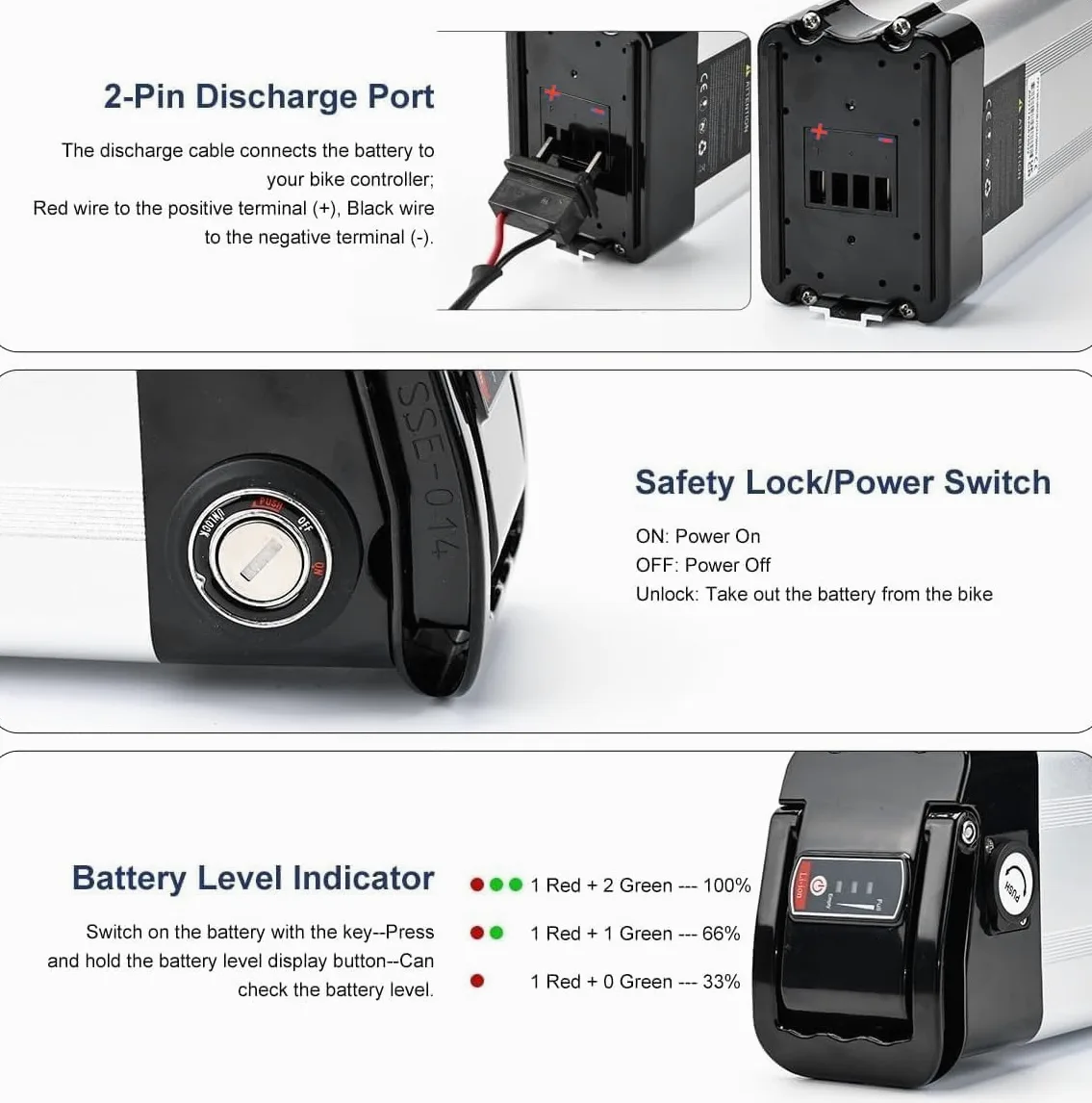 Batteria per Bici Elettrica Pieghevole Pedelec 36V (2 Pin, Ampere/ore, 15) | Batterie Ioni Litio Ebike Impermeabile Removibile