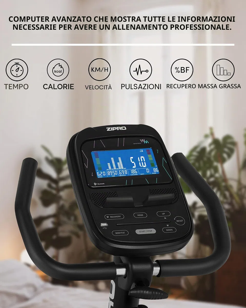 Zipro Cyclette Glow, Fitness Bike Ergometrico, Trainer Magnetico per Bicicletta, Ergometro fino a 150 kg, Bici da Interno, Cyclette per Allenamenti Domestici, Cyclette da Ciclismo con Cavo