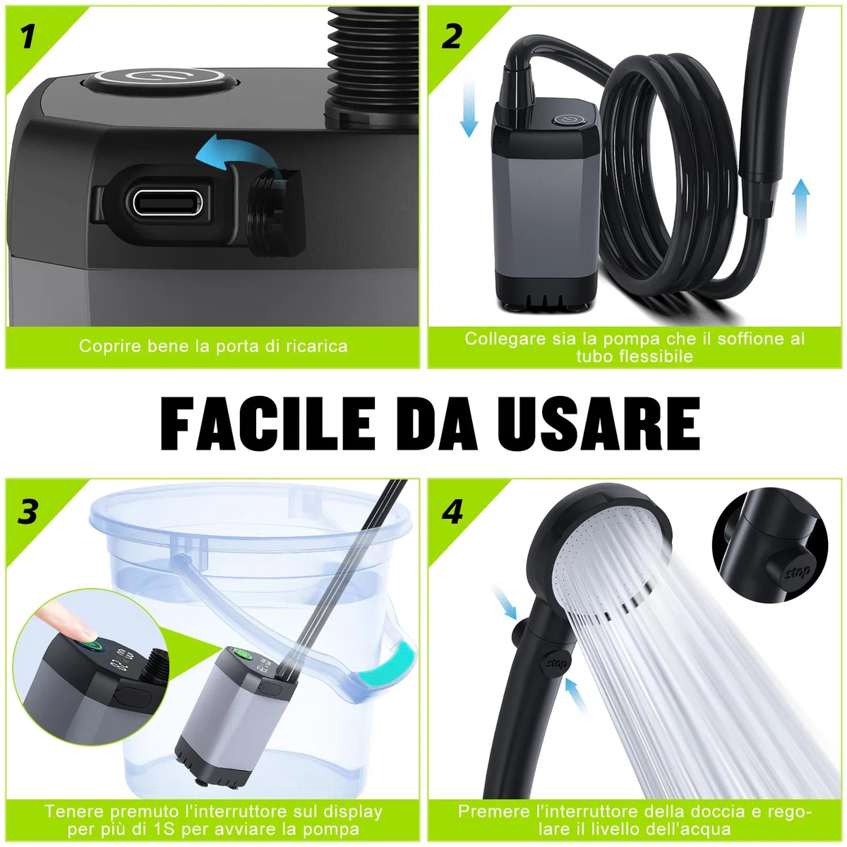 Spopal Doccia da Campeggio, [Ricaricabile 6000mAh] Doccia Portatile Campeggio, Doccia Campeggio con Display di Temperatura e Potenza, Doccia Esterna per Spiaggia, Auto, Giardino, Animali