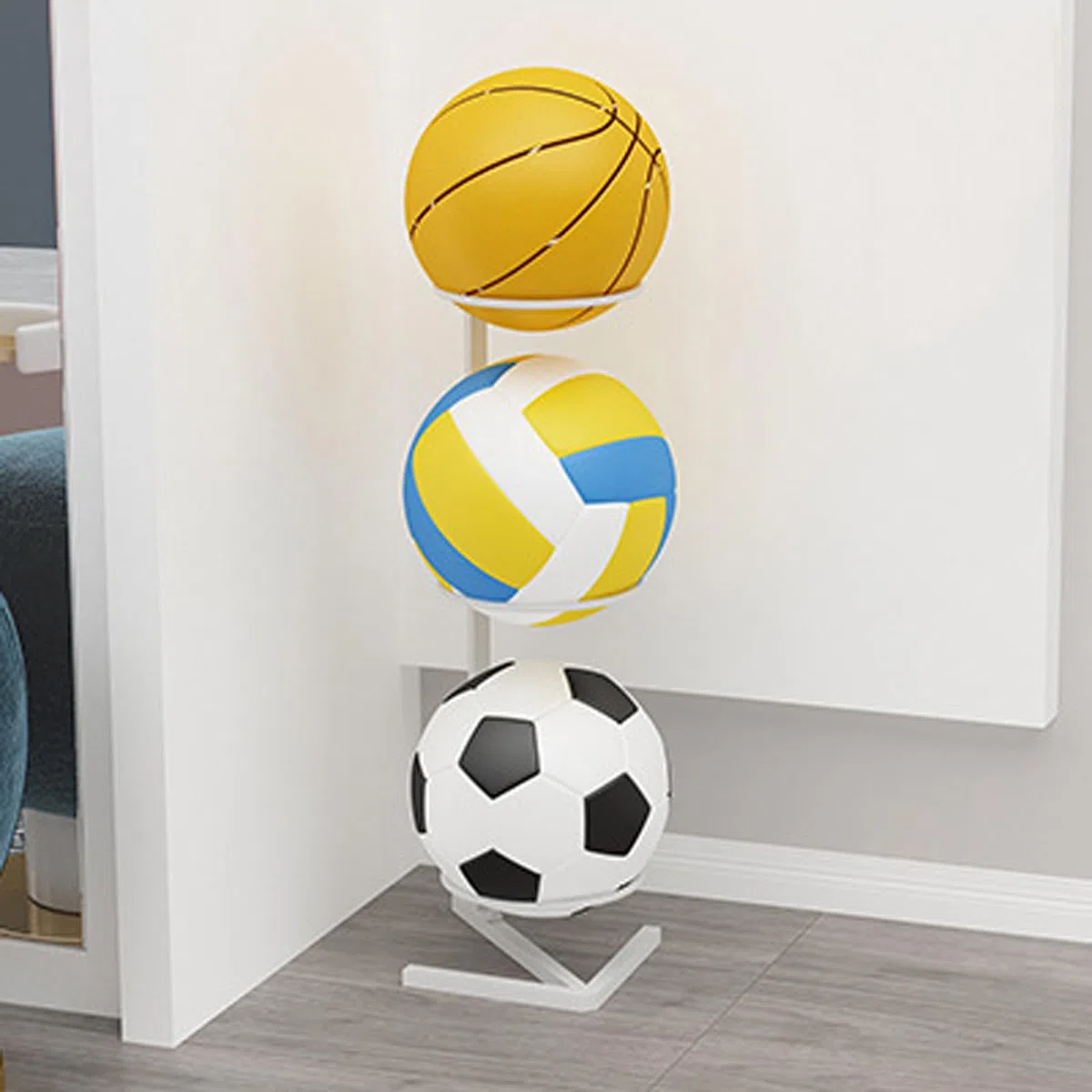 Supporto verticale per palloni da calcio e basket, organizer sportivo da garage e espositore per interni, supporto rimovibile per una facile conservazione