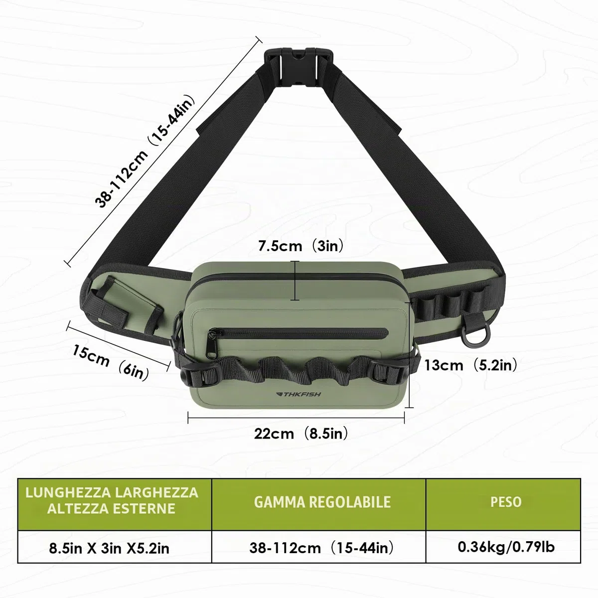 THKFISH Marsupio impermeabile per attrezzatura da pesca, con chiusura ermetica con cerniera, IPX8, impermeabile, con cinghia regolabile, per pesca a mosca, kayak