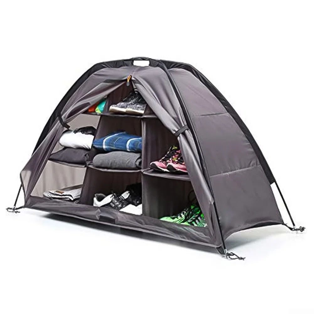 Organizer pieghevole per scarpe da campeggio a 9 ripiani, in tessuto Oxford, per vestiti da tenda e attrezzatura per camper, comò da campeggio leggero con cinghie a terra per viaggi all'aperto ed